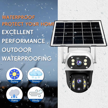 Cámara solar con tarjeta SIM 4G, lente dual de 12 MP, resistente al agua, para exteriores, CCTV, protección de seguridad V380 Pro, batería integrada.