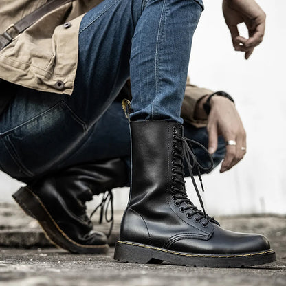 Botas Chelsea de piel auténtica para hombre y mujer, transpirables, largas, antideslizantes, de algodón cálido, para motocicleta