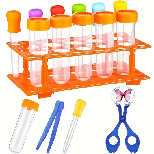 Kit de herramientas para desarrollar habilidades deportivas, que incluye tubos de ensayo extra grandes, goteros de silicona de colores, cajas de almacenamiento duraderas de color naranja y