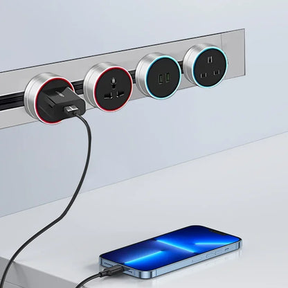 Enchufes de carril ultrafinos integrados, universales, UE, EE. UU., Reino Unido, USB, LED, adaptador eléctrico, riel para electrodomésticos inteligentes de alta gama