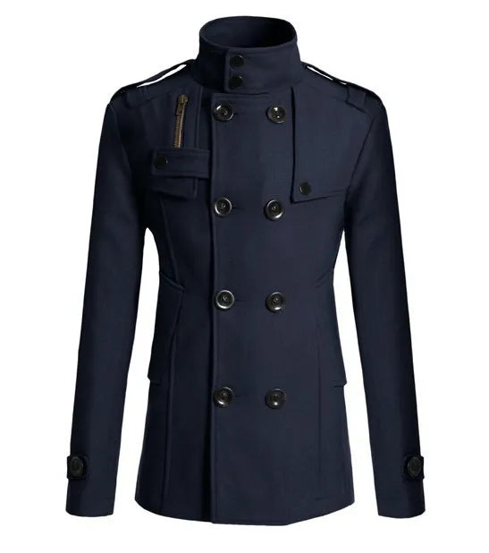 2025 New Jacket Men's Windbreaker Winter Men's Woolen Blend Double Breasted Standing Collar Long Sleeved Casual Jacket Jacket