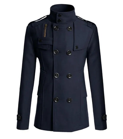 2025 New Jacket Men's Windbreaker Winter Men's Woolen Blend Double Breasted Standing Collar Long Sleeved Casual Jacket Jacket
