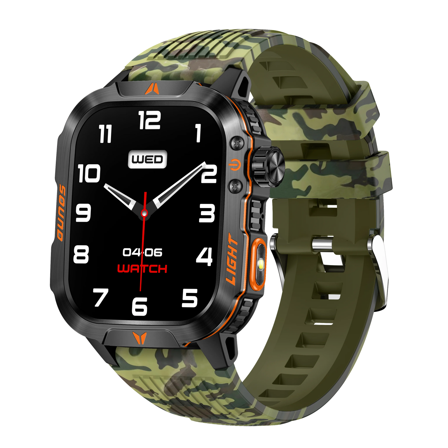 Reloj inteligente 2024 con pantalla 2.01, linterna para exteriores, brújula, IP68, resistente al agua, llamadas inalámbricas, batería de 600 mAh, modo deportivo de 100+