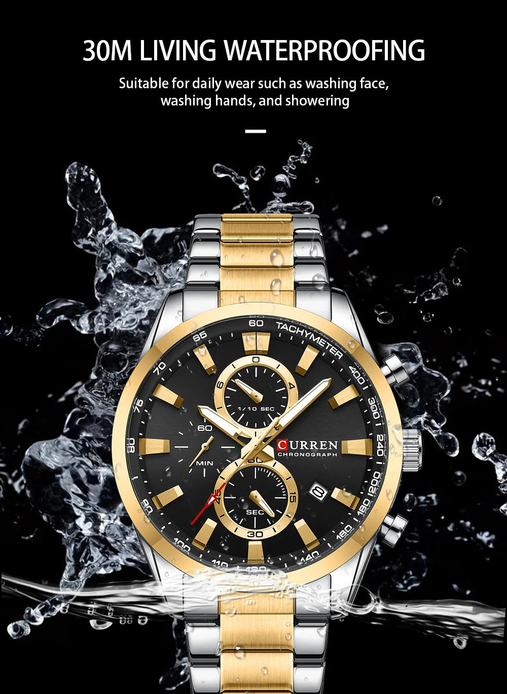 Reloj deportivo CURREN de cuarzo con cronógrafo para hombre - Pulsera de acero inoxidable y esfera multifuncional