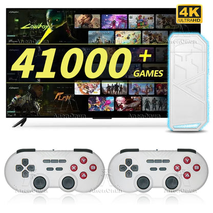 Consola de videojuegos 4K con más de 41 000 juegos, emulador Emuelec 9, entretenimiento familiar, retro arcade, TV, con 2 mandos.