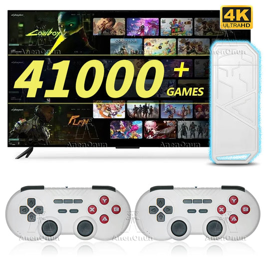 Consola de videojuegos 4K con más de 41 000 juegos, emulador Emuelec 9, entretenimiento familiar, retro arcade, TV, con 2 mandos.
