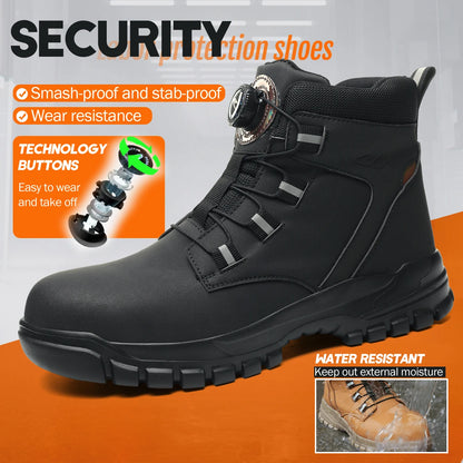 Zapatos de seguridad para hombre con botón giratorio, puntera de acero, zapatillas antideslizantes, zapatos de trabajo, botas de seguridad protectoras a prueba de perforaciones.