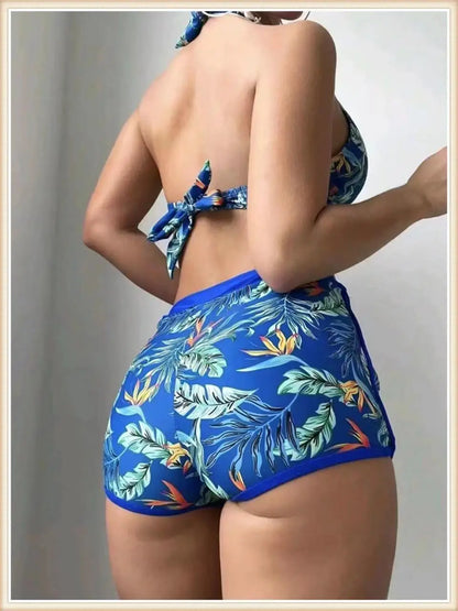 Bikini Halter 2023 para mujer, traje de baño de cintura alta, bañador sexy para mujer, traje de baño con estampado de hojas, ropa de playa de verano