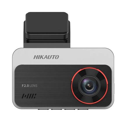 Grabadora de salpicadero Hikvision con cámara dual delantera y trasera, visión nocturna Starlight y pantalla de 3 pulgadas.