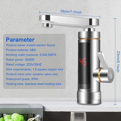 Grifo calentador eléctrico instantáneo sin tanque, con pantalla LCD de temperatura y mezcla de 360°.