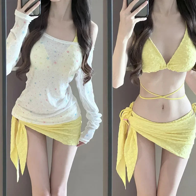 Conjunto de bikini sexy para mujer, traje de baño Pure Desire de cuatro piezas, traje de baño termal de spa para vacaciones
