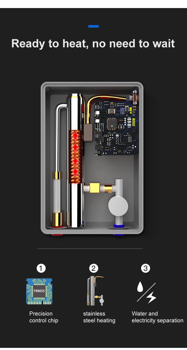 Calentador de agua eléctrico instantáneo sin tanque para ducha, baño y bañera, 220 V, 7000 W, con control automático de temperatura, para uso doméstico y hotelero.