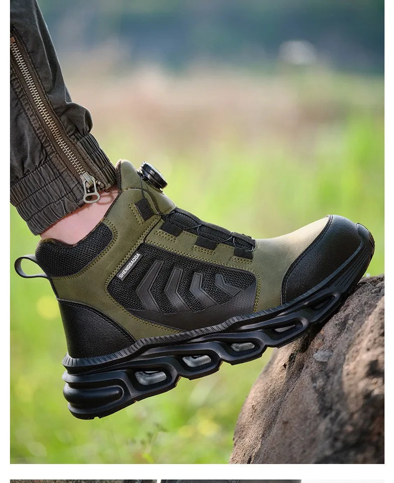 Zapatos de seguridad para hombre, de caña alta, universales para las cuatro estaciones, con hebilla giratoria antideslizante, puntera de acero, antiaplastamiento y antiperforación.