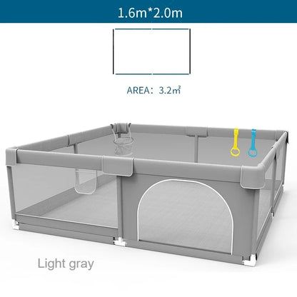 Corralito para bebés IMBABY gris claro con anilla de tiro, barrera de seguridad para niños, cerca y caja de pelota para juegos.