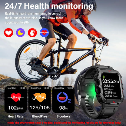 Reloj inteligente deportivo LAXASFIT para hombre con Bluetooth, monitor de frecuencia cardíaca, linterna LED, multifunción, para deportes al aire libre