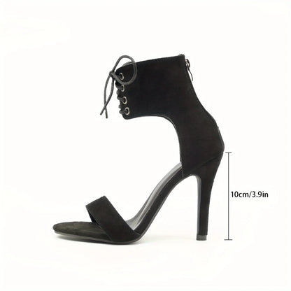 Sandalias sexis de punta abierta con encaje y cruz hueca para mujer, zapatos romanos con cremallera lateral, tacones altos finos, nuevos y modernos zapatos de diseñador.