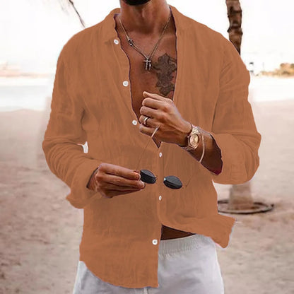2025 Men's Cotton Linen Shirts Top Simple Laple Solid Man Shirts Tops Comfortable Loose Casual Holiday Shirts for Men Blouses