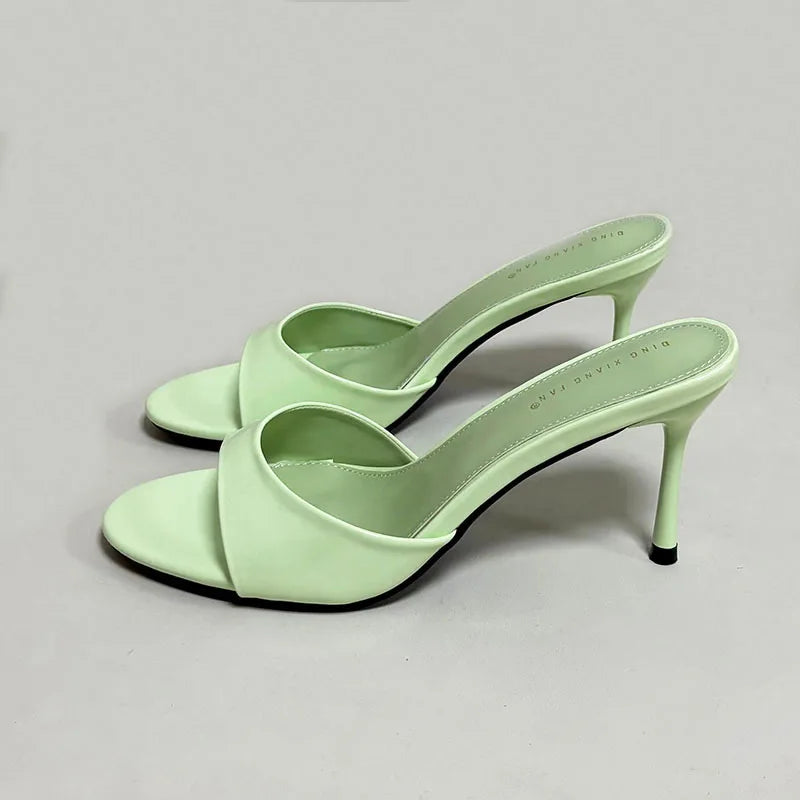 Sandalias de tacón para mujer, zapatillas de verano y primavera, con punta redonda y tacón fino