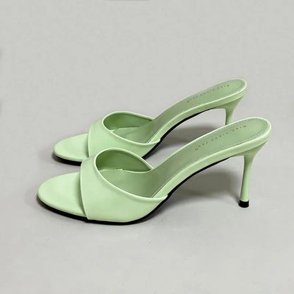 Sandalias de tacón para mujer, zapatillas de verano y primavera, con punta redonda y tacón fino