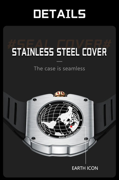 Reloj de moda marca Foxbox para hombre, de lujo, deportivo, de silicona, de cuarzo, resistente al agua, cronógrafo, de pulsera