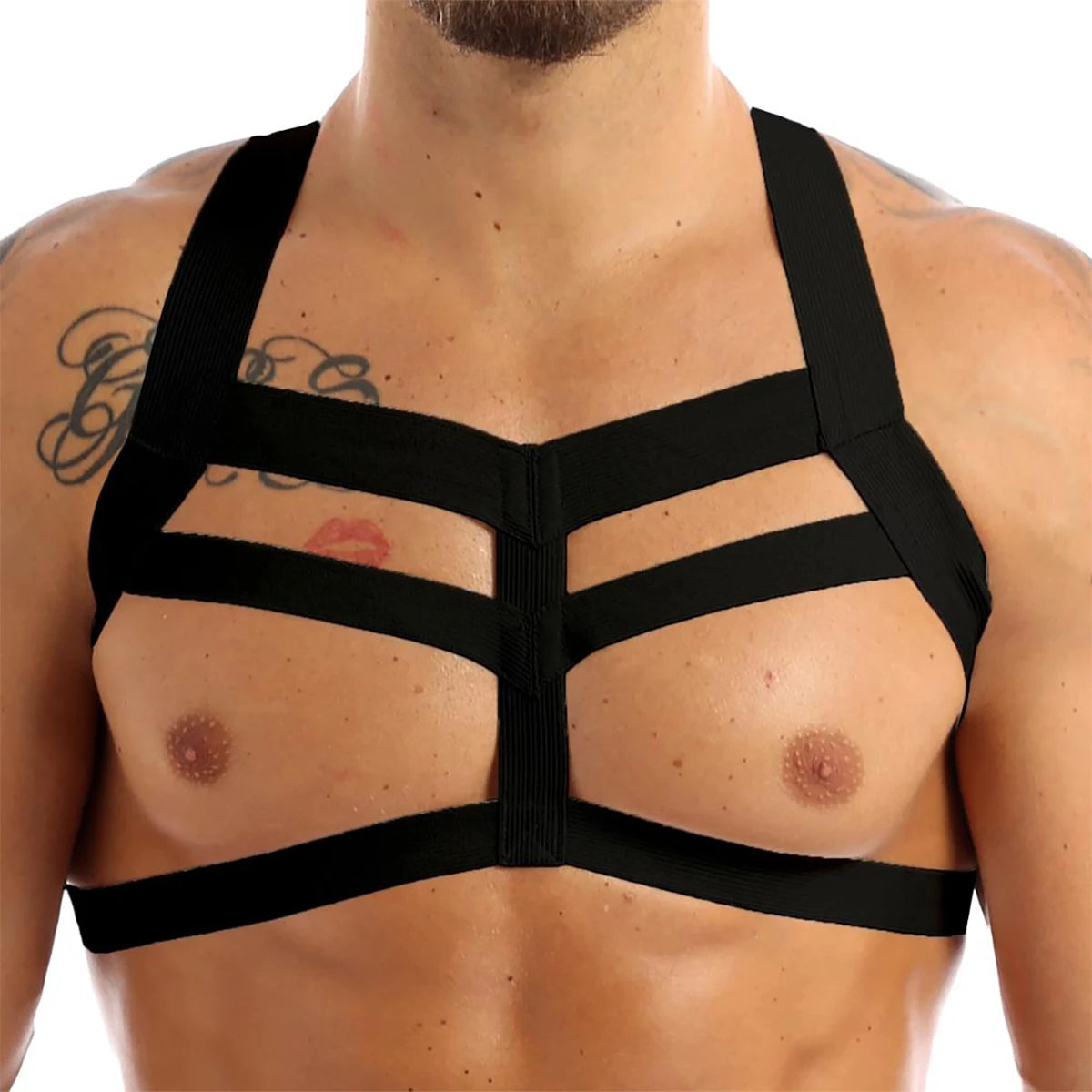 Arnés de pecho de cuero sintético para hombre, tirantes ajustables, arnés corporal bondage, accesorios de ropa gótica, moda