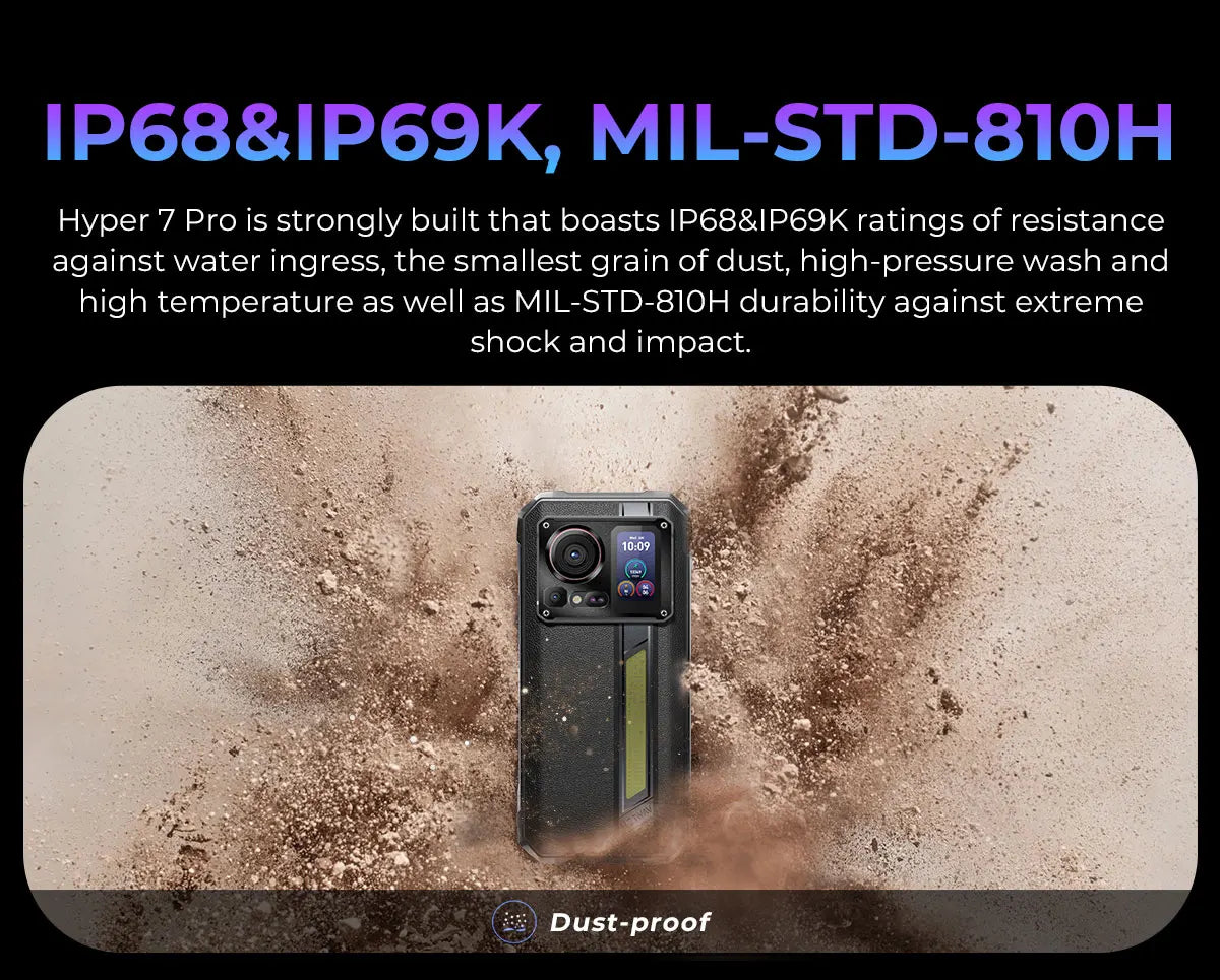 Teléfono móvil resistente HOTWAV Hyper 7 Pro 5G con cámara de 200 MP, Android 14, pantalla FHD+ de 6,6" a 120 Hz, 36 GB (16+20) de almacenamiento interno, 256 GB de almacenamiento externo, batería de 10800 mAh y carga rápida de 33 W.