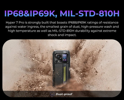 Teléfono móvil resistente HOTWAV Hyper 7 Pro 5G con cámara de 200 MP, Android 14, pantalla FHD+ de 6,6" a 120 Hz, 36 GB (16+20) de almacenamiento interno, 256 GB de almacenamiento externo, batería de 10800 mAh y carga rápida de 33 W.