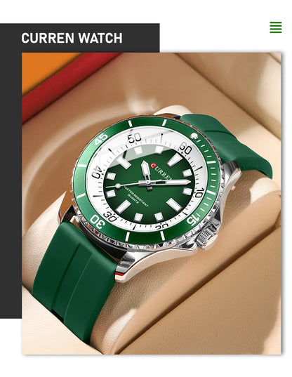 CURREN 8448 Reloj de cuarzo de moda para hombre, reloj de pulsera deportivo con correa de silicona, luminoso, resistente al agua y esfera grande para exteriores