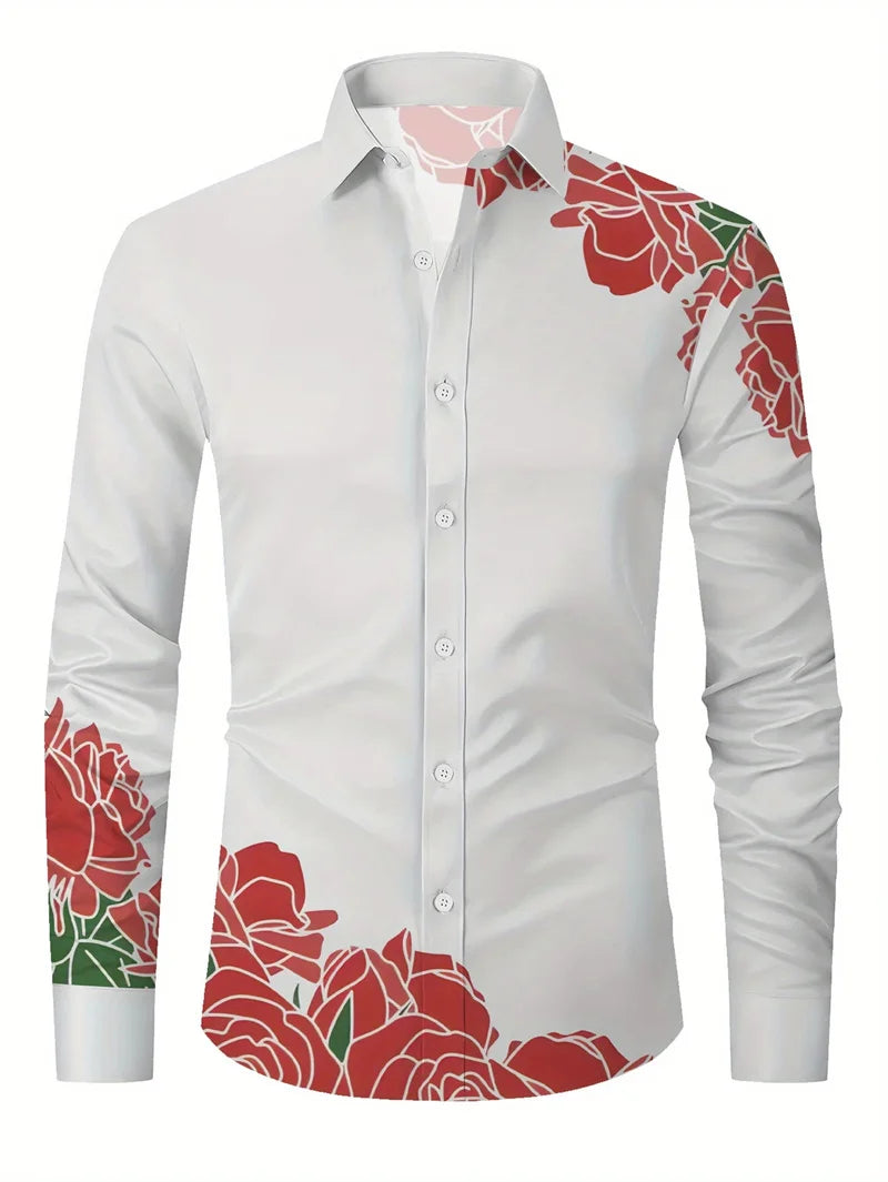 Camisa de hombre de moda, con lunares, solapa abotonada, estilo hawaiano veraniego, ideal para la ciudad o las vacaciones. Manga larga.