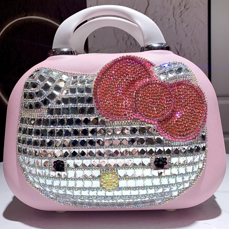 Maleta original de Hello Kitty con dibujos animados, estuche de viaje para cosméticos, gran capacidad, multifuncional, sencilla, con cerradura, bonitos regalos hechos a mano.