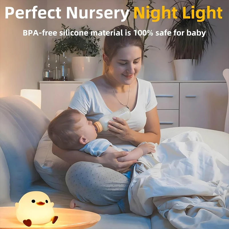 Luz nocturna de pato DoDo, lámpara de pato adorable, luz nocturna recargable y regulable, lámpara de noche LED de silicona táctil para habitación infantil
