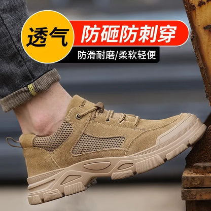 Calzado de seguridad laboral para hombre: transpirable, apto para todas las estaciones, resistente a impactos y perforaciones, y con protección contra el desgaste.