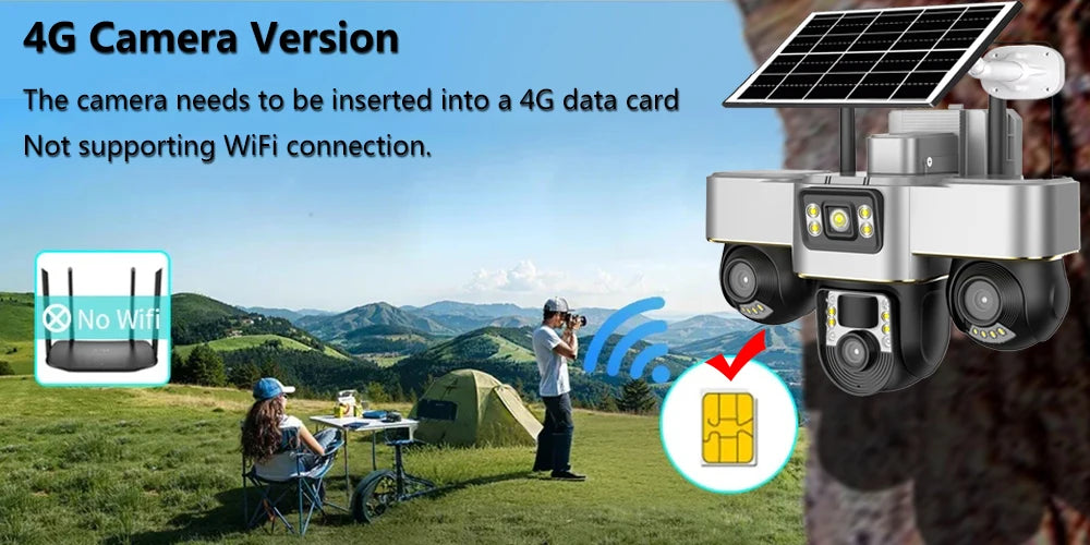 Cámara solar 4G con 3 PTZ, rotación automática, seguridad inteligente para exteriores, protección del hogar, detección humana PIR, seguimiento automático, cámaras de videovigilancia IP.