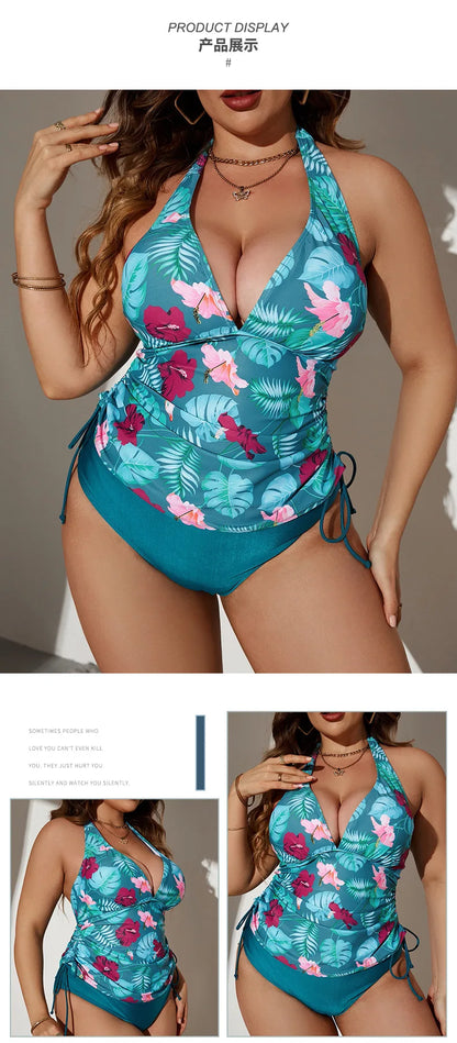 VigoJany 2025 Print Tied Halter Plus Size Bikini Women V Neck Backless Swimsuit Summer Beach Bathing Suit High Waist Bitchwear