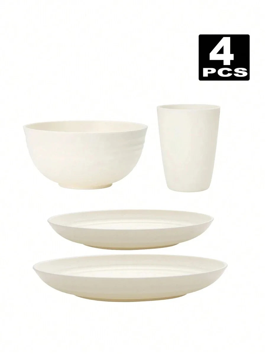 Juego de cubiertos de plástico reutilizables de 4/16/32 piezas, plato de cena/plato de postre/tazón de cereal/taza, para el hogar, fiesta de cumpleaños
