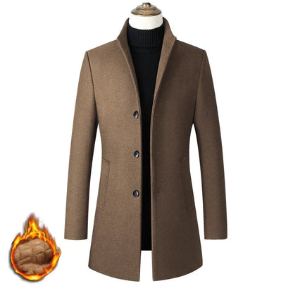 Tallas EUR S-XXL. Abrigo de lana grueso y cálido para hombre, con cuello alto, estilo casual de negocios, corte ajustado. Chaqueta de lana cortavientos para hombre.