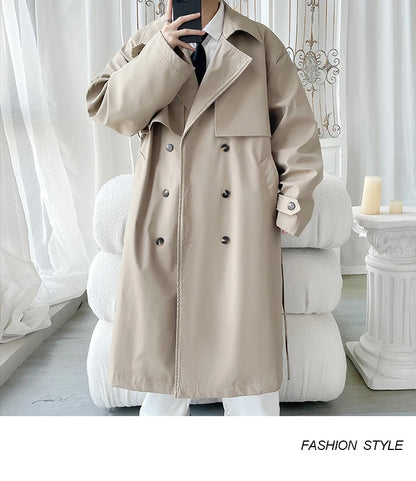 Gabardina de hombre, corte ajustado, cruzada, con cinturón, cortavientos, solapa, chaqueta larga, informal, impermeable, tallas M-5XL