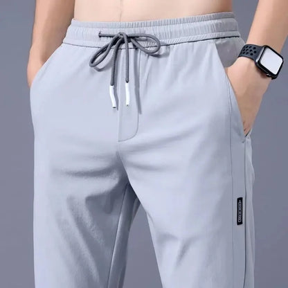 Pantalones casuales de seda de hielo para hombre, pierna recta fina, secado rápido, ligeros, transpirables, deportivos, de talla grande, para primavera y verano
