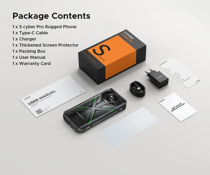 Teléfono resistente DOOGEE S Cyber ​​Pro, 12 GB de RAM, 512 GB de almacenamiento, procesador Helio G100, pantalla IPS FHD+ de 6,6" y 120 Hz, batería de gran capacidad de 10800 mAh, carga de 33 W y NFC.