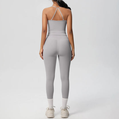 Conjunto de top de yoga halter, traje de gimnasio para fitness, entrenamiento, top deportivo sin mangas, espalda cruzada, ropa interior deportiva, control de abdomen, adelgazante