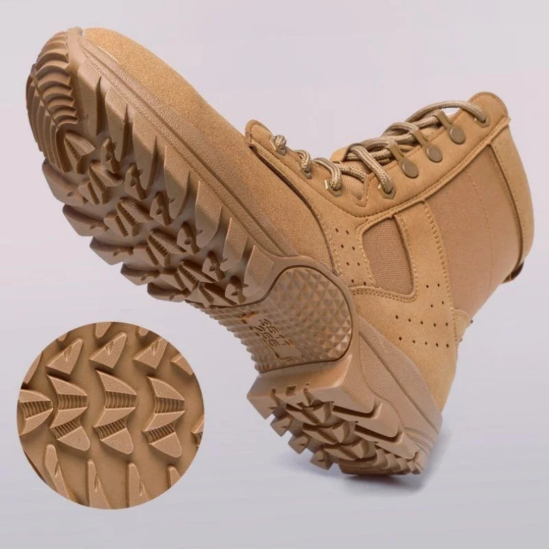 Botas impermeables de piel de vacuno para hombre, ideales para senderismo, escalada y actividades al aire libre en verano. Resistentes al desgaste, antideslizantes y con cremallera lateral. Diseño moderno con cordones.