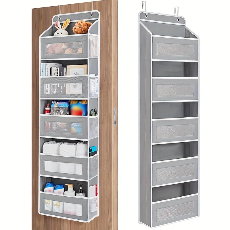 Organizador de almacenamiento colgante de 5 estantes, con puerta trasera, antivuelco, 5 bolsillos de gran capacidad, ideal para dormitorio y baño.