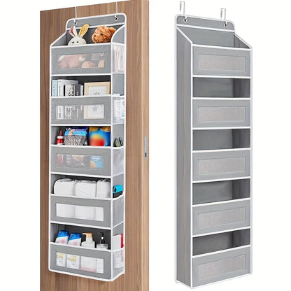 Organizador de almacenamiento colgante de 5 estantes, con puerta trasera, antivuelco, 5 bolsillos de gran capacidad, ideal para dormitorio y baño.
