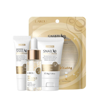 LAIKOU - Set de 3 cremas faciales con vitamina C 24K Golden Sakura para el cuidado de la piel, suero, crema para ojos, hidratante, antiarrugas