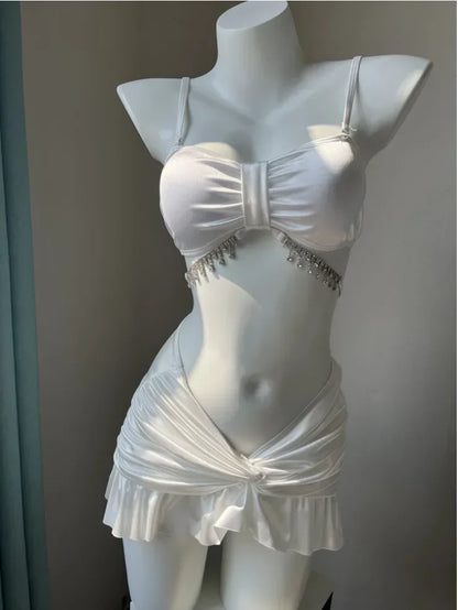 Sexy Bikini Three-Piece Set Swimsuit Women's Ins Slimming Cover-Up Thermal Spring Bathing Female Model Skirt Style Swimsuit