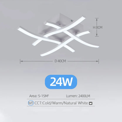 Lámpara de techo LED moderna para sala de estar, restaurante, luz variable de 3 colores, dormitorio, balcón, 24 W, diseño curvo
