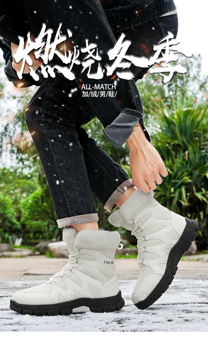 Nuevas botas de invierno para hombre, cálidas y afelpadas, hasta media pantorrilla, para exteriores, antideslizantes, impermeables, para nieve, zapatos de algodón a la moda para hombre.