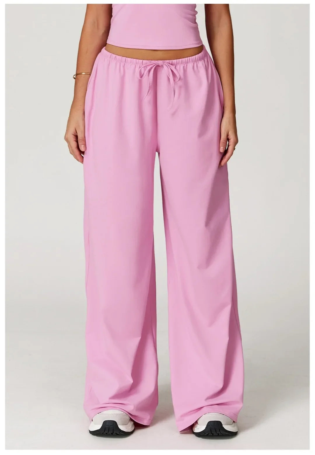 Pantalones de yoga deportivos para mujer, holgados, de pierna ancha, finos, transpirables, con cordón elástico y diseño caído.