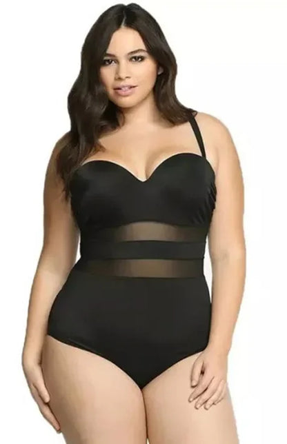 Trajes de baño de tallas grandes 2021 de una pieza, push up, cintura alta, malla entrecruzada, color sólido, monokini, trajes de baño para mujer.