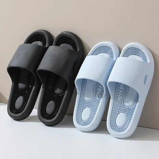 Zapatillas de masaje para interiores con suela suave para terapia de pies, antideslizantes, para hombres y mujeres, sandalias de verano para uso doméstico con pegatinas de puntos de acupuntura.